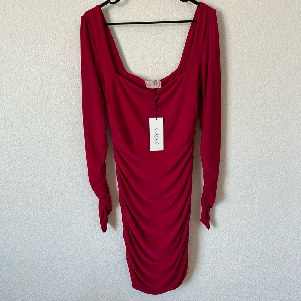 Club L London Muse Raspberry, Red Ruched Bodycon, Club, Baddie, Dress - Picture 2 of 10